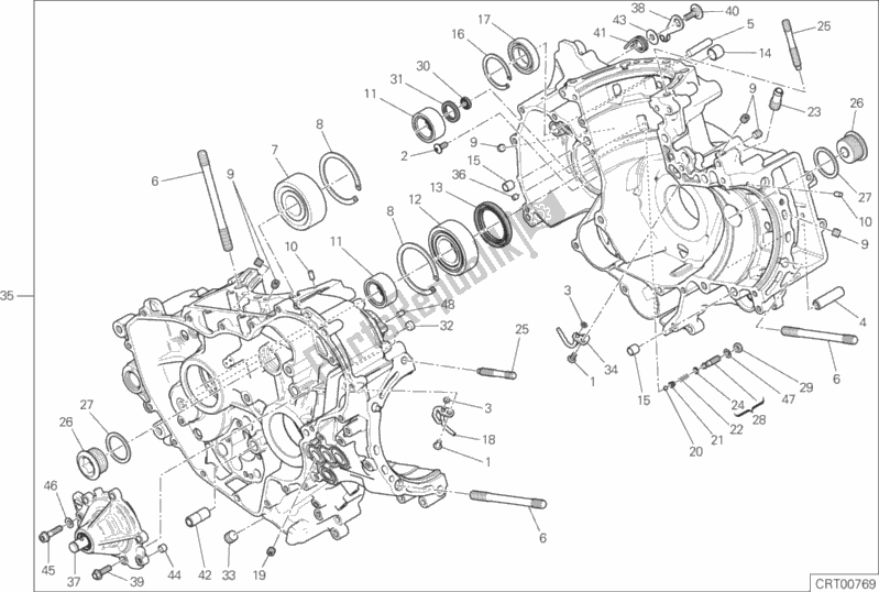 All parts for the 010 - Half-crankcases Pair of the Ducati Superbike 1299S ABS Brasil 2018